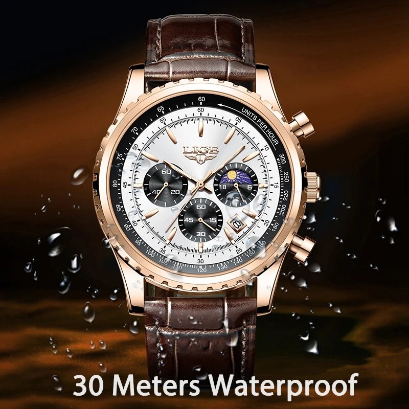 LIGE jam tangan kulit pria, ar - Luxury Watch Low Price ulasan dan harga