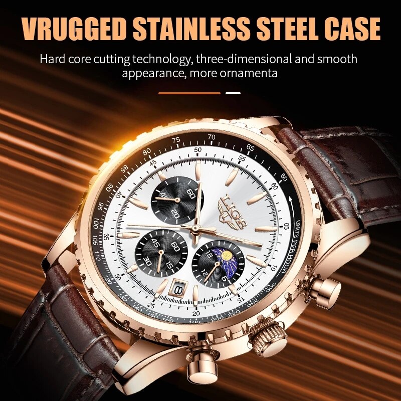 LIGE jam tangan kulit pria, ar - Luxury Watch Low Price ulasan dan harga