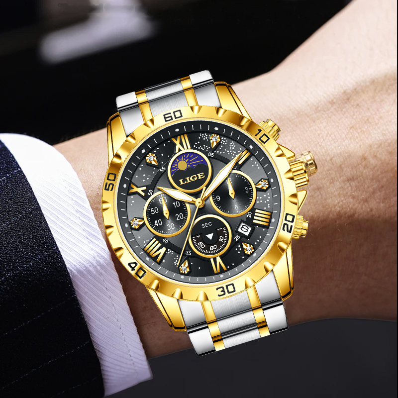 LIGE Jam Tangan Pria Kuarsa Be - Luxury Watch Men ulasan dan harga